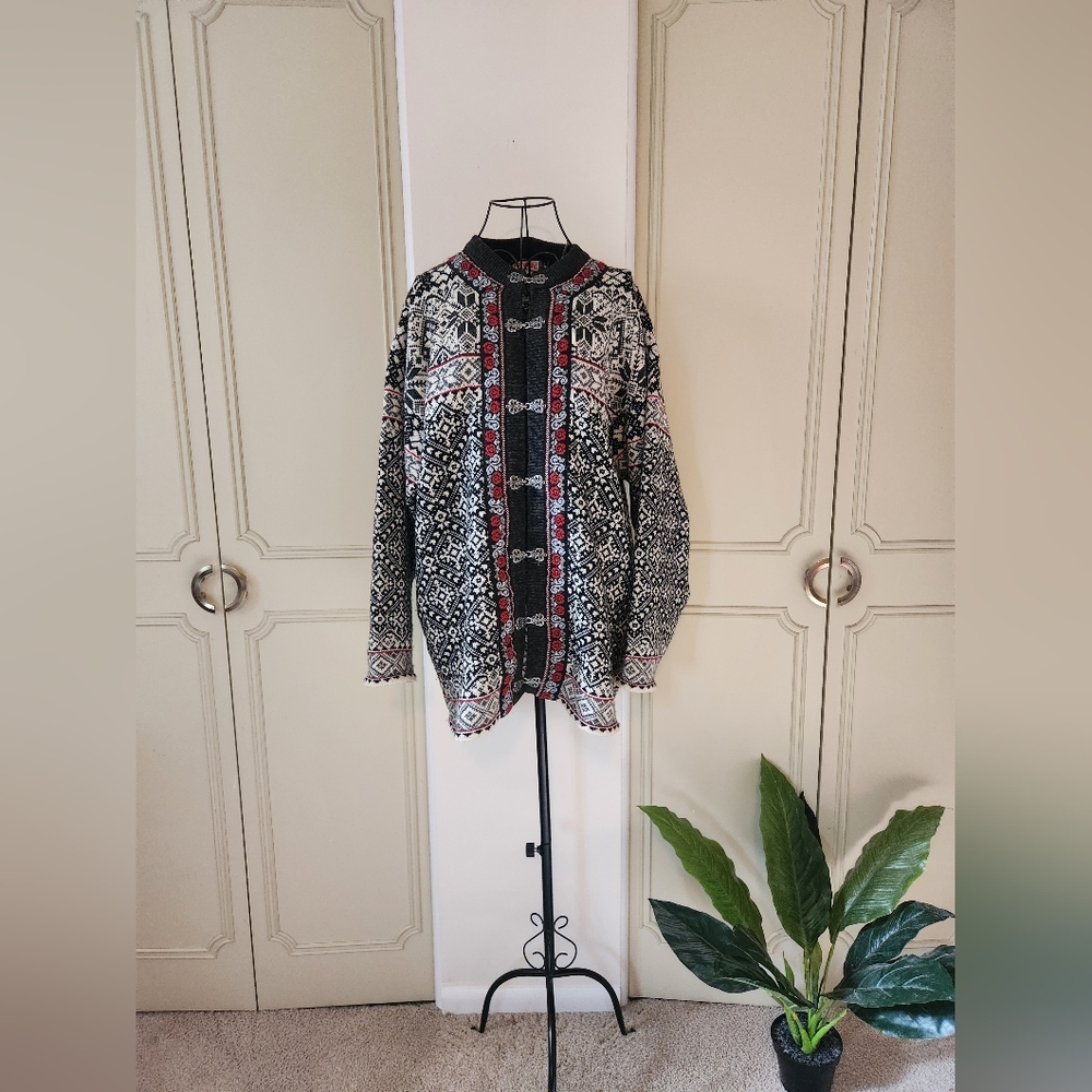 Vintage Norwear 100% Wool Sweater Cardigan Size XL Nordic, Scandi